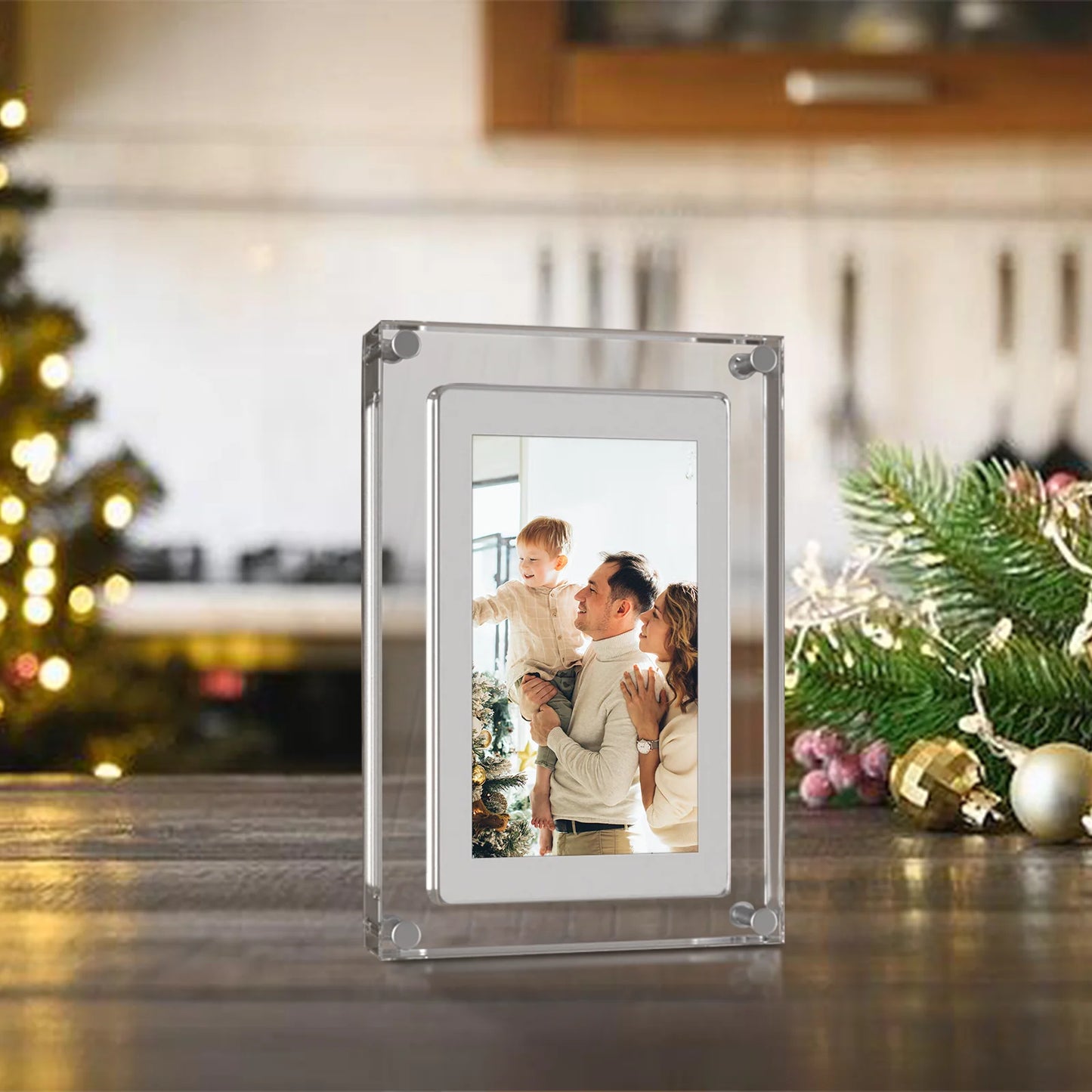 Acrylic Digital Photo Frame 5 Inch 1000Mah IPS Screen 2G Memory Volume Button Speaker Type C Cut Gift for Loved Porta Retrato