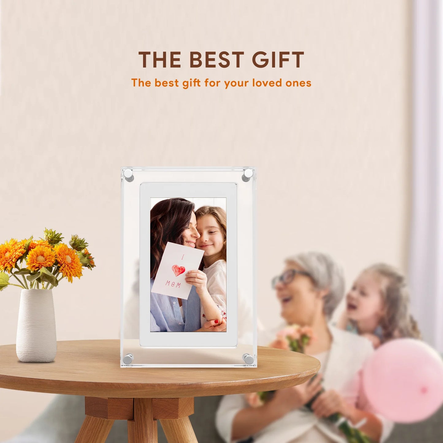 Acrylic Digital Photo Frame 5 Inch 1000Mah IPS Screen 2G Memory Volume Button Speaker Type C Cut Gift for Loved Porta Retrato